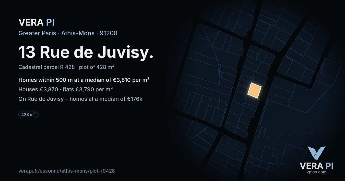 13 Rue de Juvisy, Athis-Mons at night – the plot lit, the parcels around coloured by the prices near them