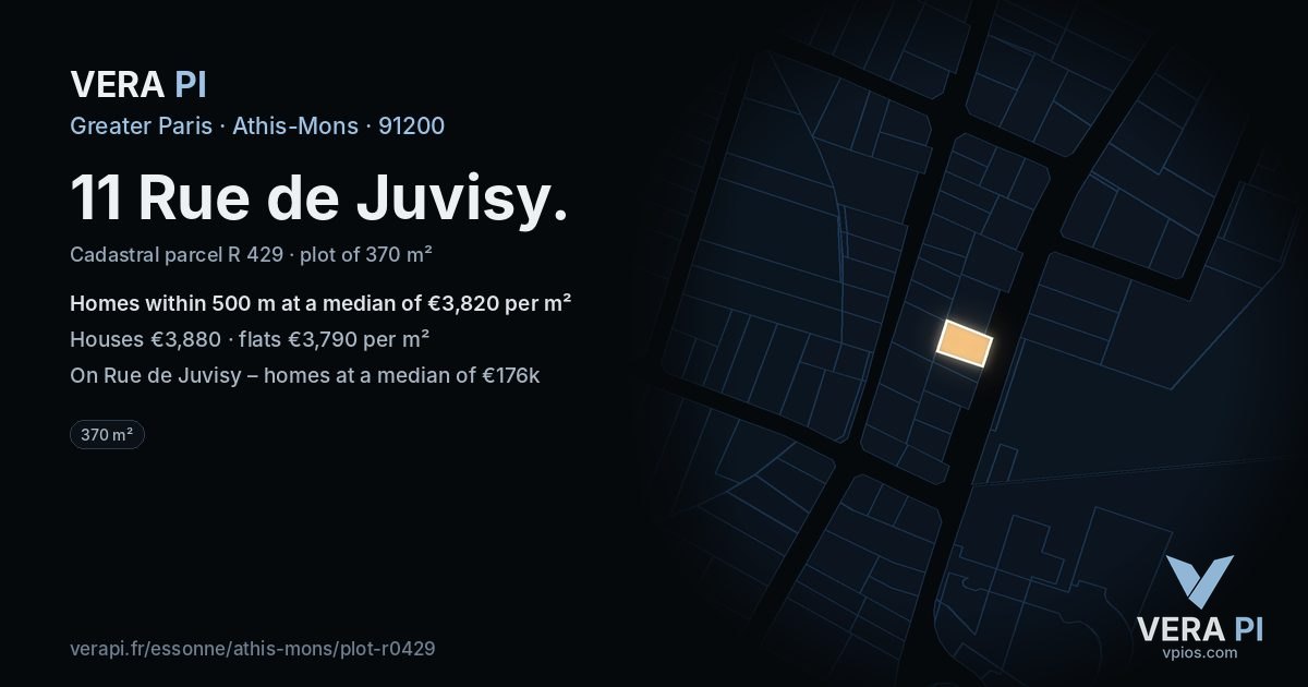 11 Rue de Juvisy, Athis-Mons at night – the plot lit, the parcels around coloured by the prices near them