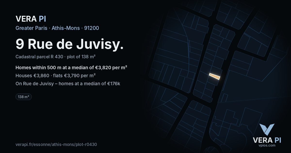 9 Rue de Juvisy, Athis-Mons at night – the plot lit, the parcels around coloured by the prices near them