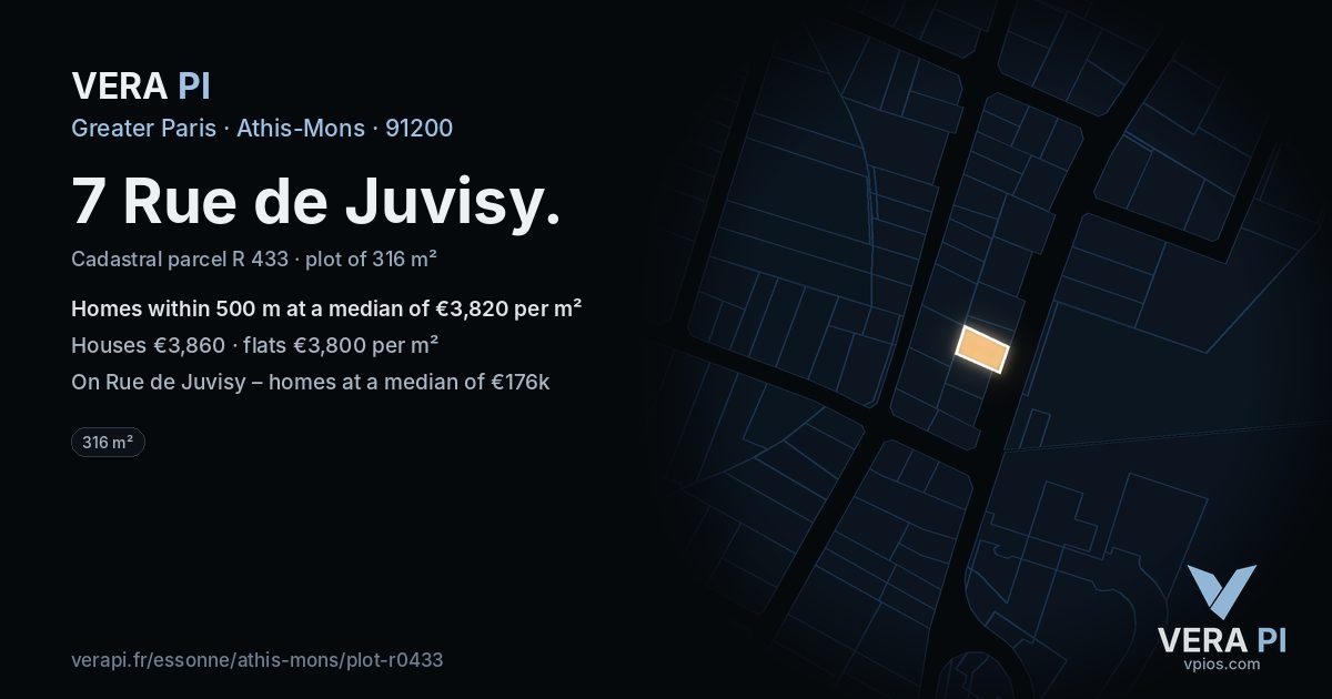 7 Rue de Juvisy, Athis-Mons at night – the plot lit, the parcels around coloured by the prices near them