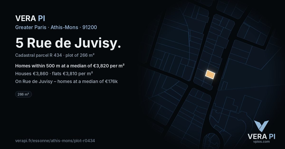 5 Rue de Juvisy, Athis-Mons at night – the plot lit, the parcels around coloured by the prices near them