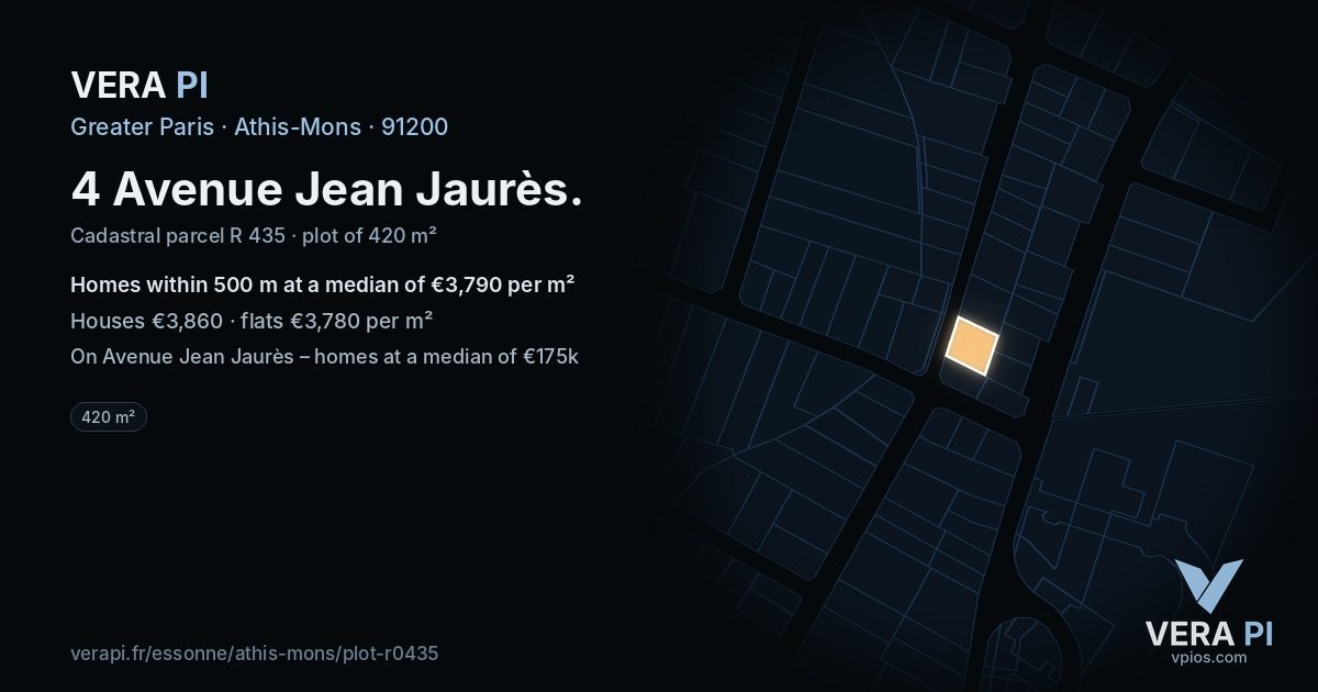 4 Avenue Jean Jaurès, Athis-Mons at night – the plot lit, the parcels around coloured by the prices near them