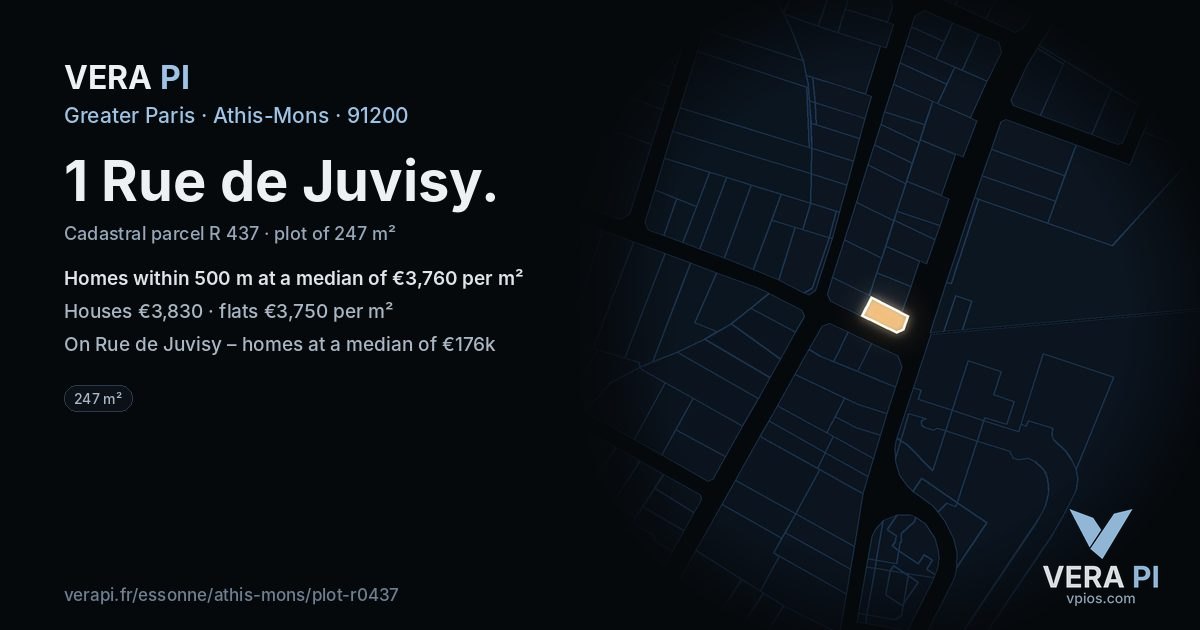 1 Rue de Juvisy, Athis-Mons at night – the plot lit, the parcels around coloured by the prices near them