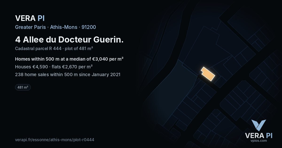 4 Allee du Docteur Guerin, Athis-Mons at night – the plot lit, the parcels around coloured by the prices near them