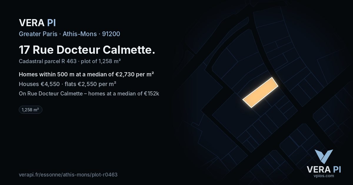 17 Rue Docteur Calmette, Athis-Mons at night – the plot lit, the parcels around coloured by the prices near them