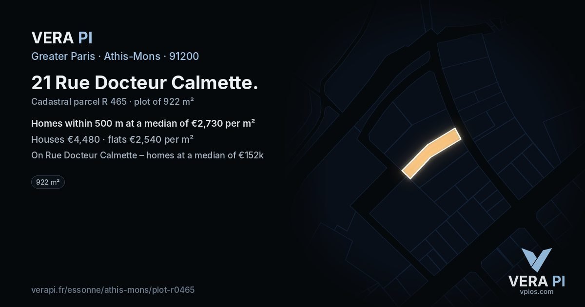 21 Rue Docteur Calmette, Athis-Mons at night – the plot lit, the parcels around coloured by the prices near them