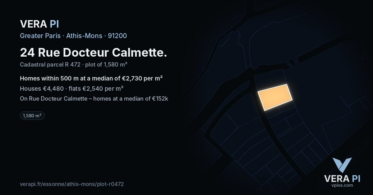 24 Rue Docteur Calmette, Athis-Mons at night – the plot lit, the parcels around coloured by the prices near them