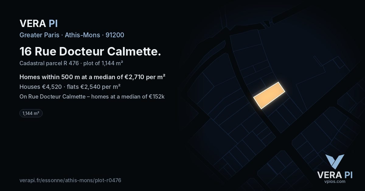 16 Rue Docteur Calmette, Athis-Mons at night – the plot lit, the parcels around coloured by the prices near them