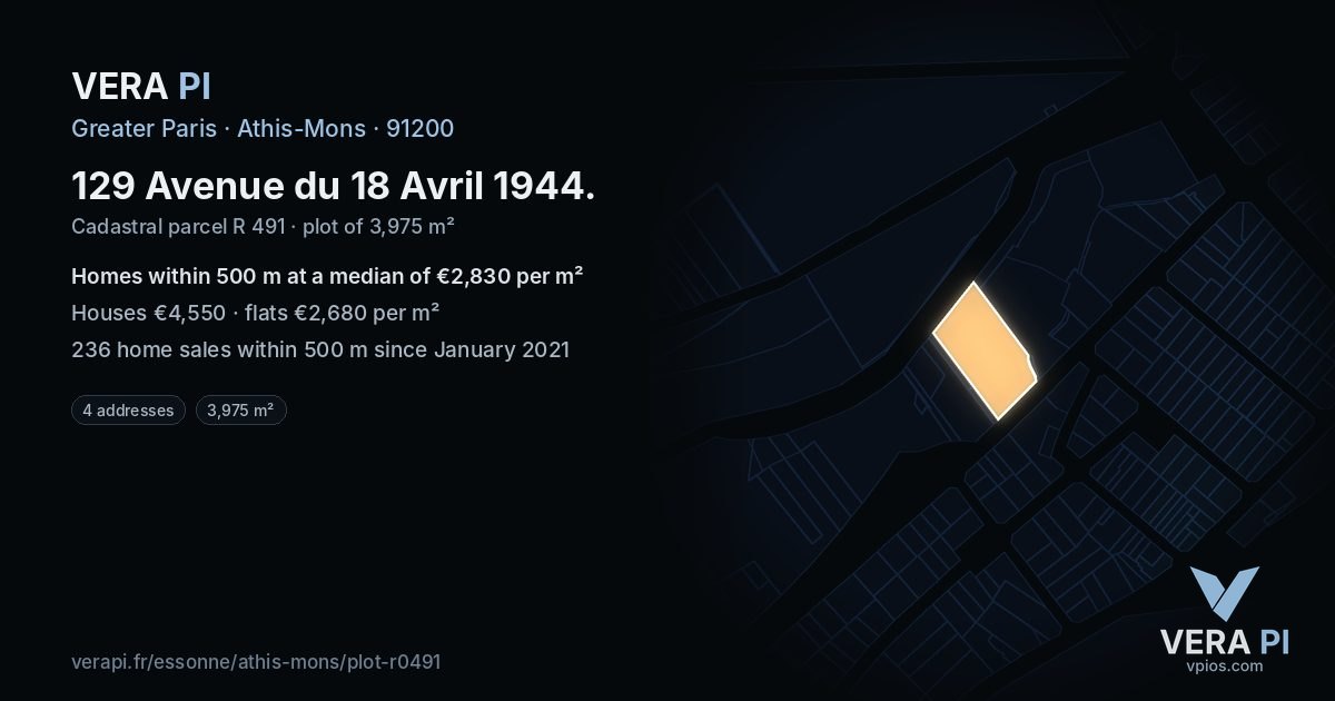 129 Avenue du 18 Avril 1944, Athis-Mons at night – the plot lit, the parcels around coloured by the prices near them