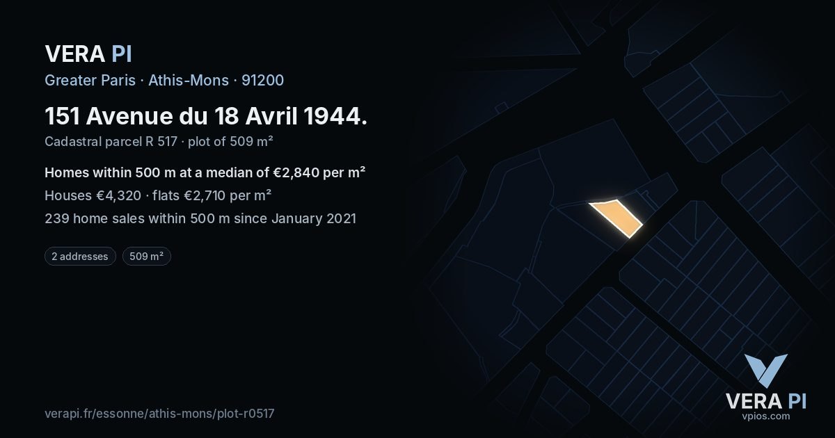 151 Avenue du 18 Avril 1944, Athis-Mons at night – the plot lit, the parcels around coloured by the prices near them