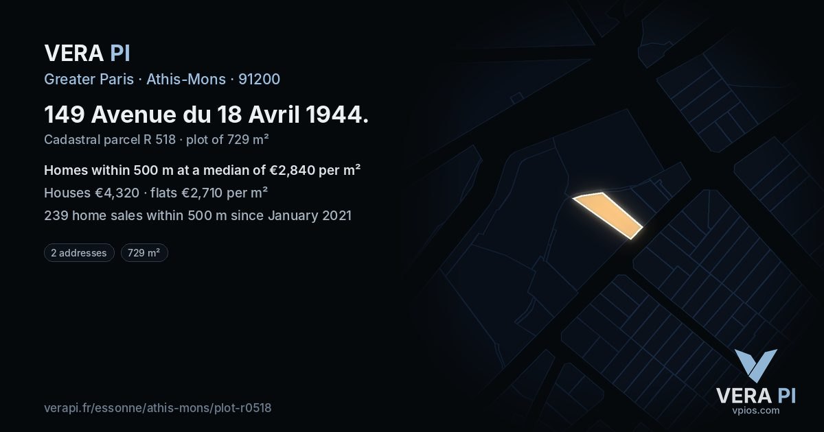 149 Avenue du 18 Avril 1944, Athis-Mons at night – the plot lit, the parcels around coloured by the prices near them