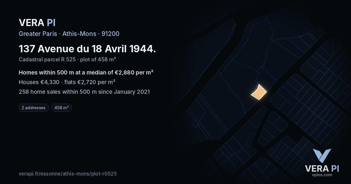 137 Avenue du 18 Avril 1944, Athis-Mons at night – the plot lit, the parcels around coloured by the prices near them