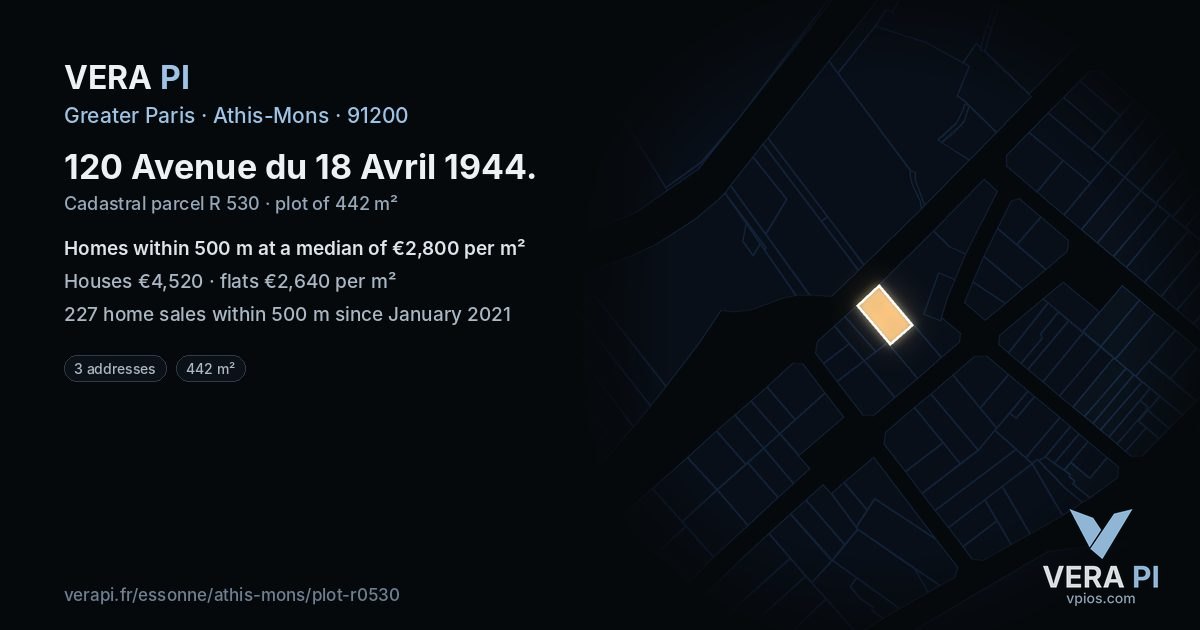 120 Avenue du 18 Avril 1944, Athis-Mons at night – the plot lit, the parcels around coloured by the prices near them