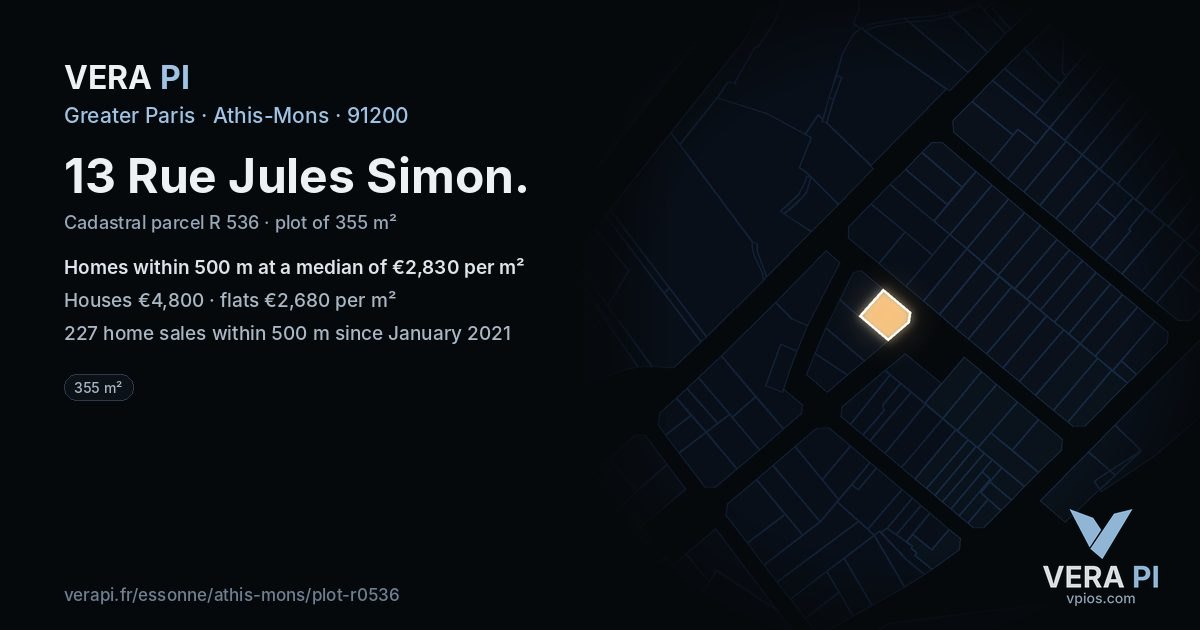 13 Rue Jules Simon, Athis-Mons at night – the plot lit, the parcels around coloured by the prices near them
