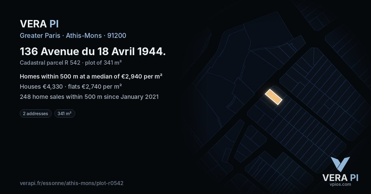 136 Avenue du 18 Avril 1944, Athis-Mons at night – the plot lit, the parcels around coloured by the prices near them