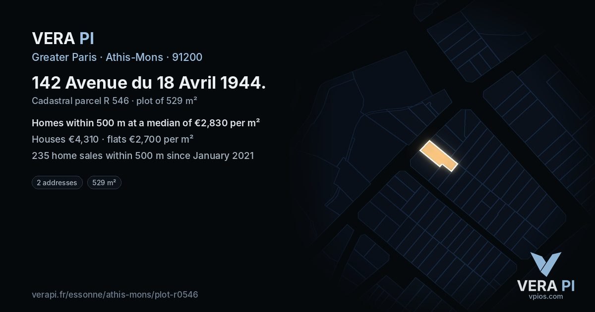 142 Avenue du 18 Avril 1944, Athis-Mons at night – the plot lit, the parcels around coloured by the prices near them