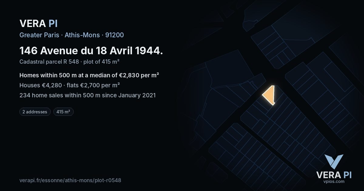 146 Avenue du 18 Avril 1944, Athis-Mons at night – the plot lit, the parcels around coloured by the prices near them