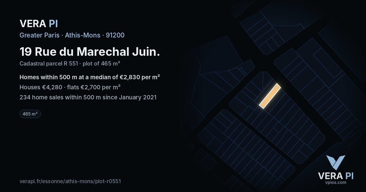 19 Rue du Marechal Juin, Athis-Mons at night – the plot lit, the parcels around coloured by the prices near them