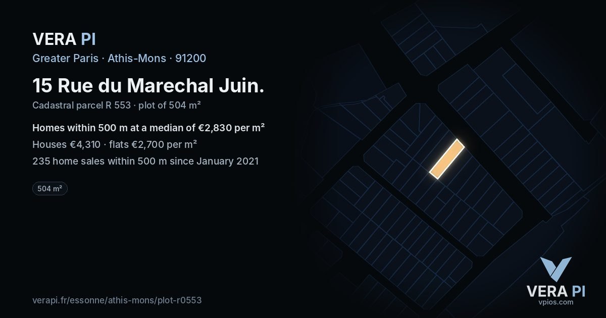 15 Rue du Marechal Juin, Athis-Mons at night – the plot lit, the parcels around coloured by the prices near them