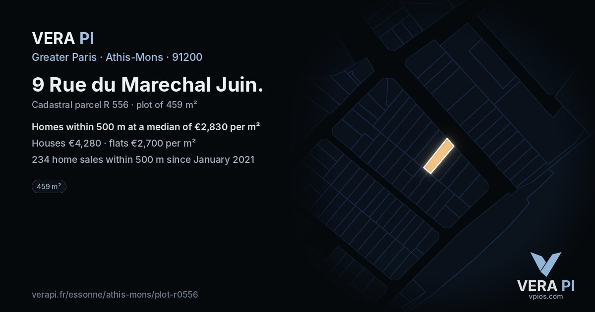 9 Rue du Marechal Juin, Athis-Mons at night – the plot lit, the parcels around coloured by the prices near them