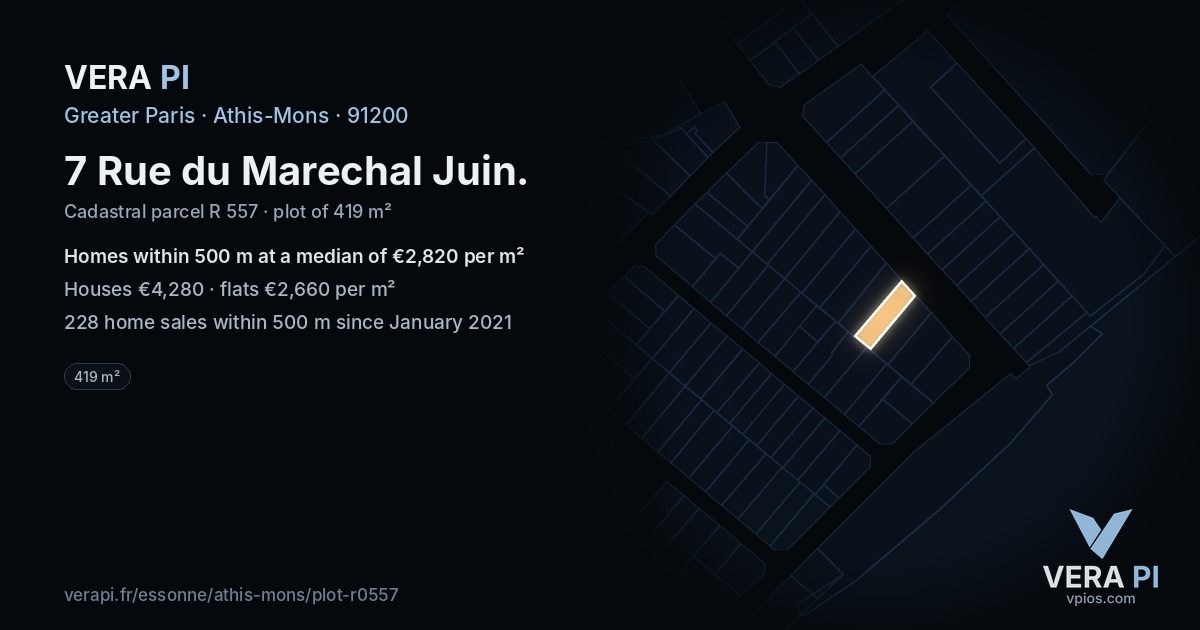7 Rue du Marechal Juin, Athis-Mons at night – the plot lit, the parcels around coloured by the prices near them