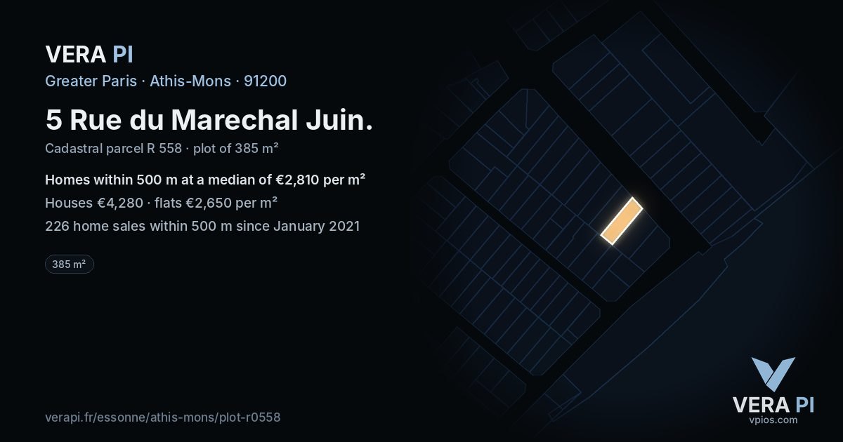 5 Rue du Marechal Juin, Athis-Mons at night – the plot lit, the parcels around coloured by the prices near them