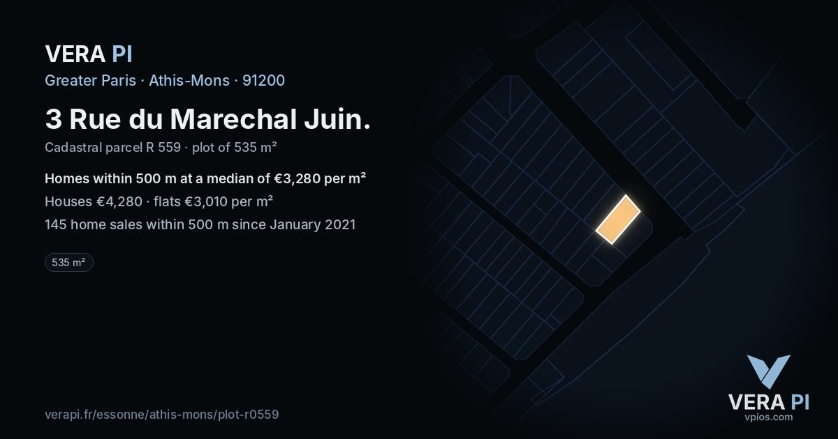 3 Rue du Marechal Juin, Athis-Mons at night – the plot lit, the parcels around coloured by the prices near them