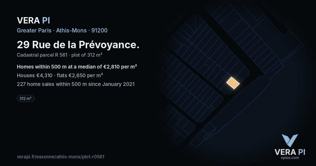 29 Rue de la Prévoyance, Athis-Mons at night – the plot lit, the parcels around coloured by the prices near them