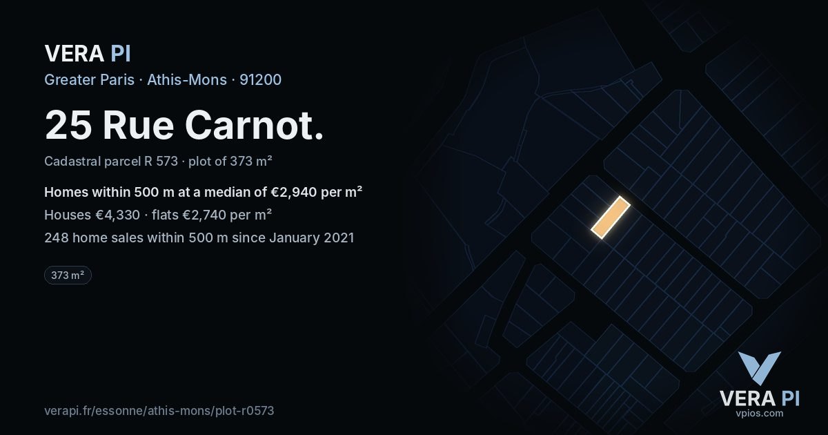 25 Rue Carnot, Athis-Mons at night – the plot lit, the parcels around coloured by the prices near them