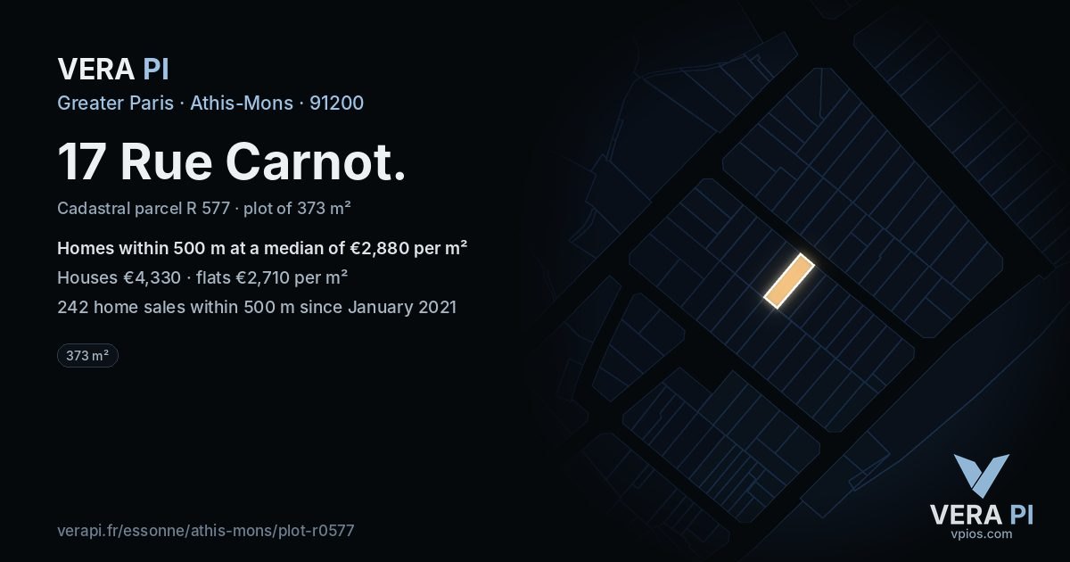 17 Rue Carnot, Athis-Mons at night – the plot lit, the parcels around coloured by the prices near them