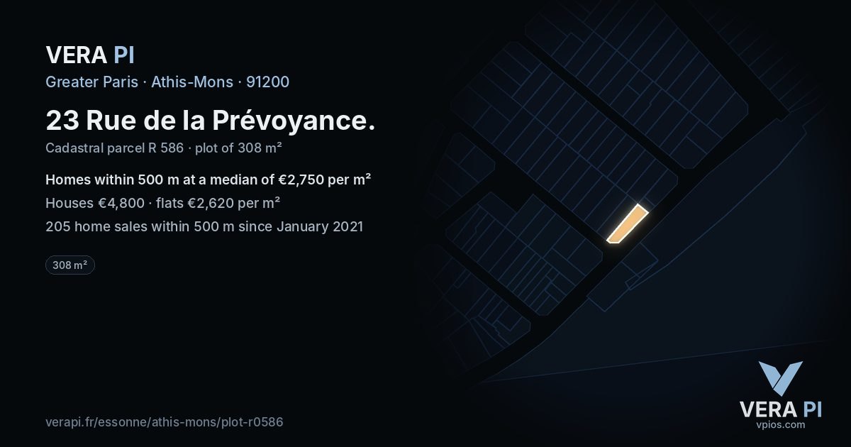 23 Rue de la Prévoyance, Athis-Mons at night – the plot lit, the parcels around coloured by the prices near them