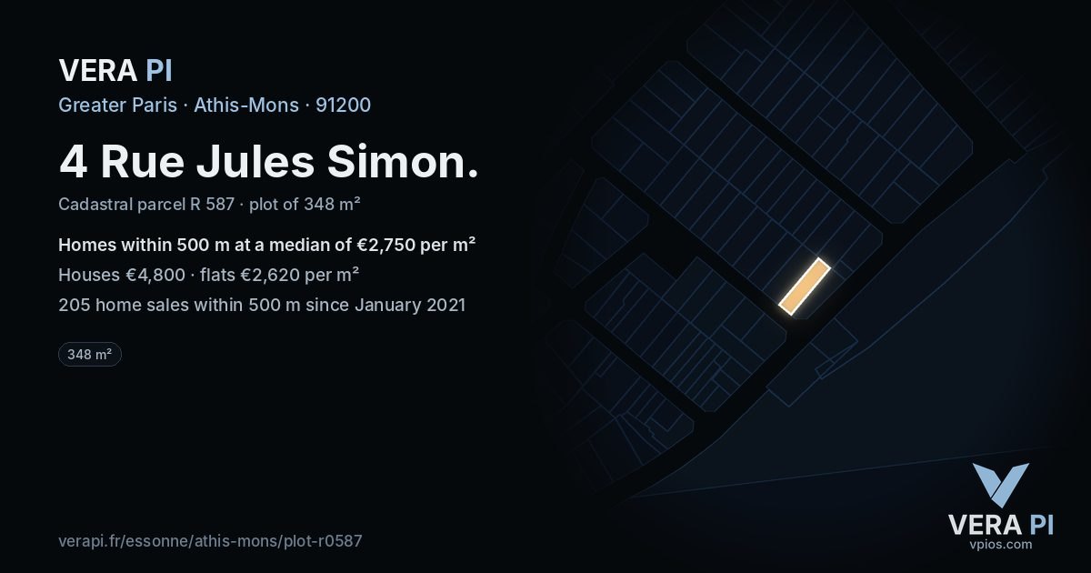 4 Rue Jules Simon, Athis-Mons at night – the plot lit, the parcels around coloured by the prices near them
