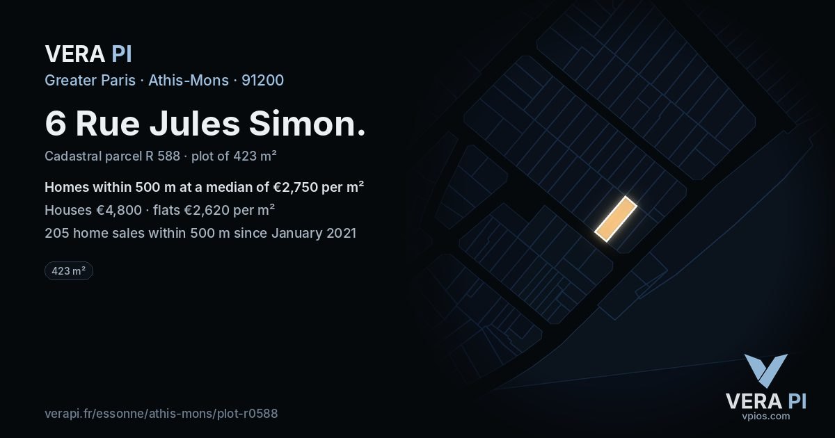 6 Rue Jules Simon, Athis-Mons at night – the plot lit, the parcels around coloured by the prices near them