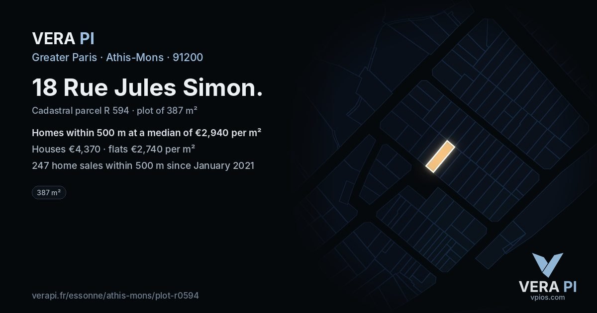 18 Rue Jules Simon, Athis-Mons at night – the plot lit, the parcels around coloured by the prices near them