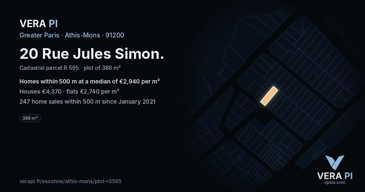 20 Rue Jules Simon, Athis-Mons at night – the plot lit, the parcels around coloured by the prices near them