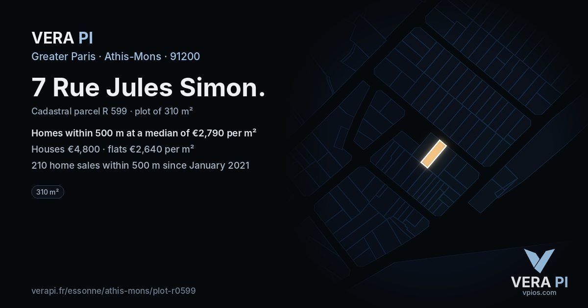 7 Rue Jules Simon, Athis-Mons at night – the plot lit, the parcels around coloured by the prices near them