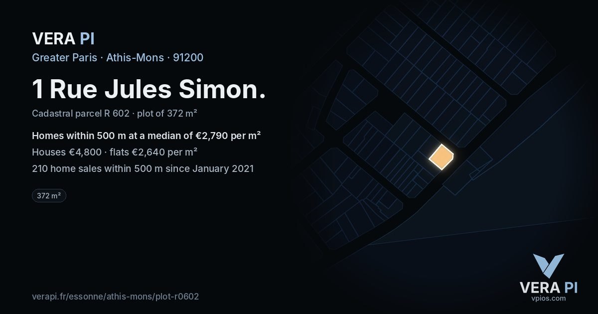 1 Rue Jules Simon, Athis-Mons at night – the plot lit, the parcels around coloured by the prices near them