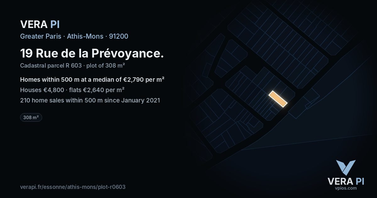 19 Rue de la Prévoyance, Athis-Mons at night – the plot lit, the parcels around coloured by the prices near them