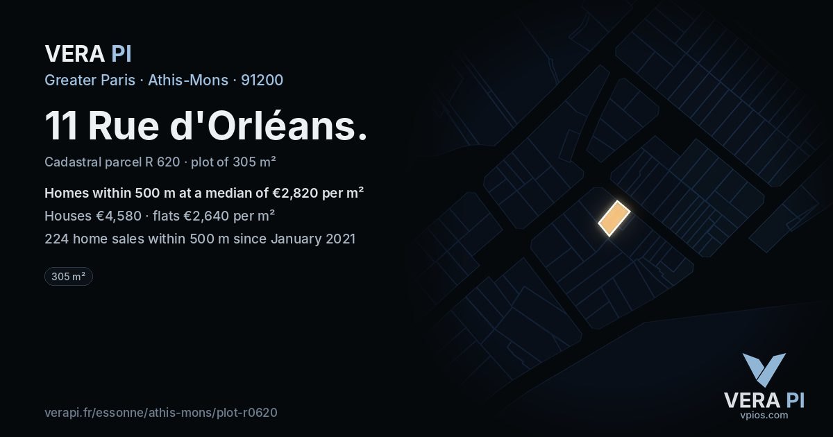 11 Rue d'Orléans, Athis-Mons at night – the plot lit, the parcels around coloured by the prices near them