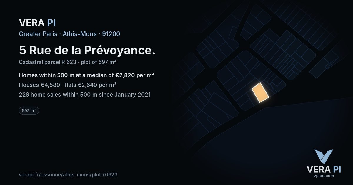 5 Rue de la Prévoyance, Athis-Mons at night – the plot lit, the parcels around coloured by the prices near them
