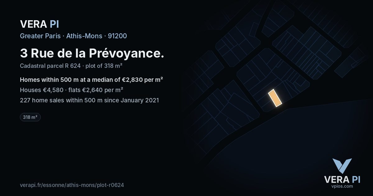 3 Rue de la Prévoyance, Athis-Mons at night – the plot lit, the parcels around coloured by the prices near them