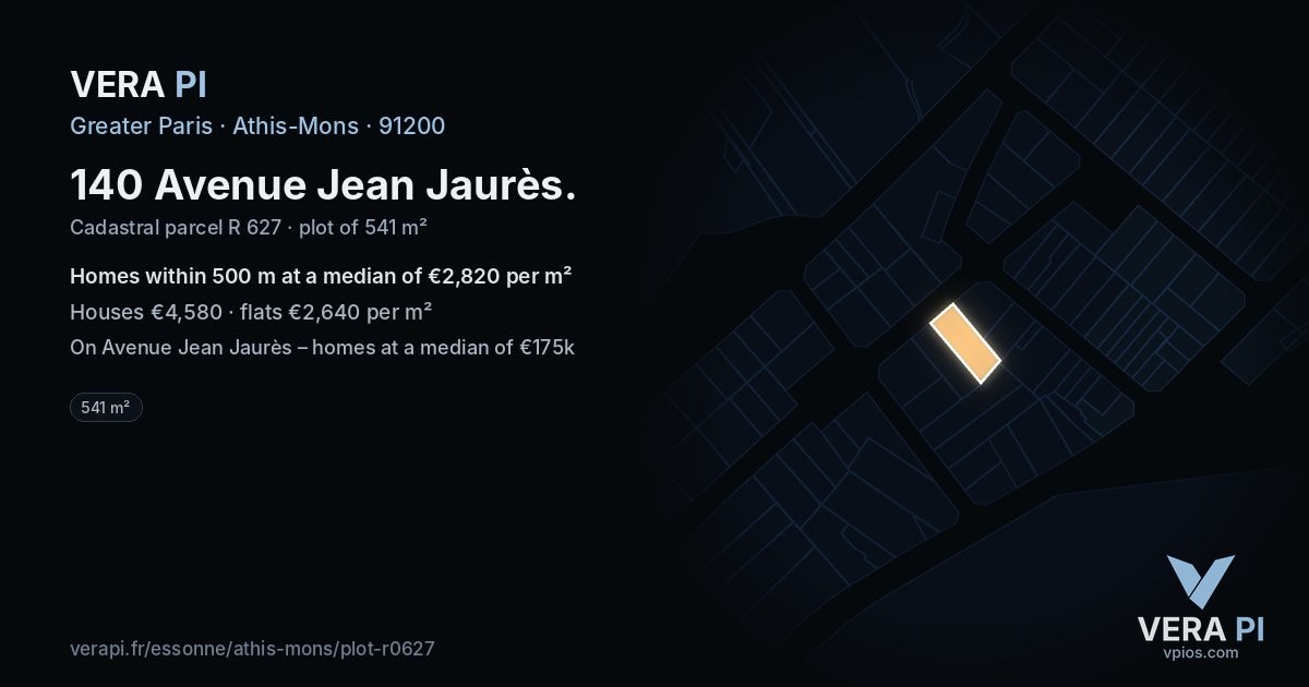 140 Avenue Jean Jaurès, Athis-Mons at night – the plot lit, the parcels around coloured by the prices near them