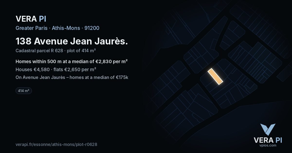 138 Avenue Jean Jaurès, Athis-Mons at night – the plot lit, the parcels around coloured by the prices near them
