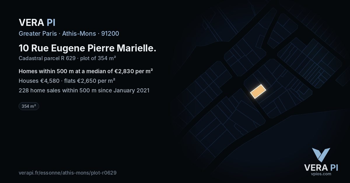 10 Rue Eugene Pierre Marielle, Athis-Mons at night – the plot lit, the parcels around coloured by the prices near them