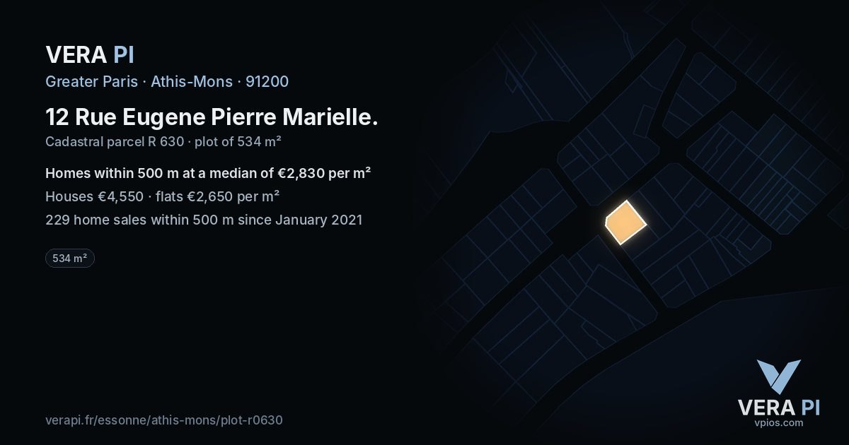 12 Rue Eugene Pierre Marielle, Athis-Mons at night – the plot lit, the parcels around coloured by the prices near them