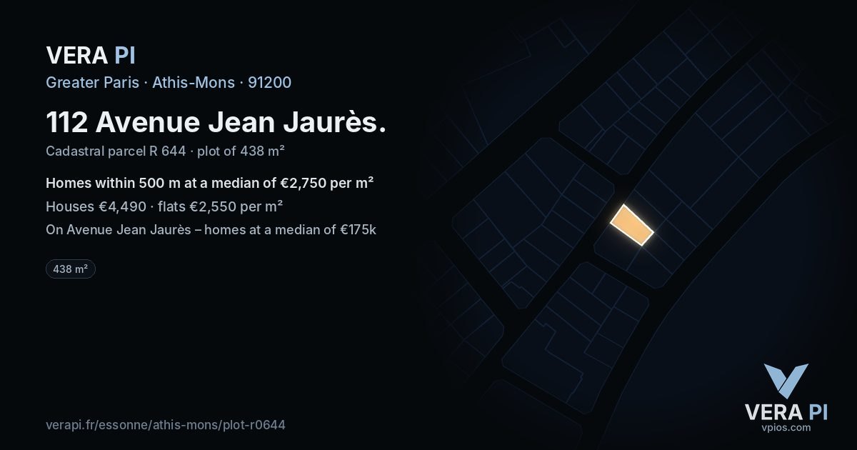 112 Avenue Jean Jaurès, Athis-Mons at night – the plot lit, the parcels around coloured by the prices near them