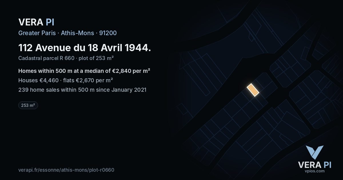 112 Avenue du 18 Avril 1944, Athis-Mons at night – the plot lit, the parcels around coloured by the prices near them
