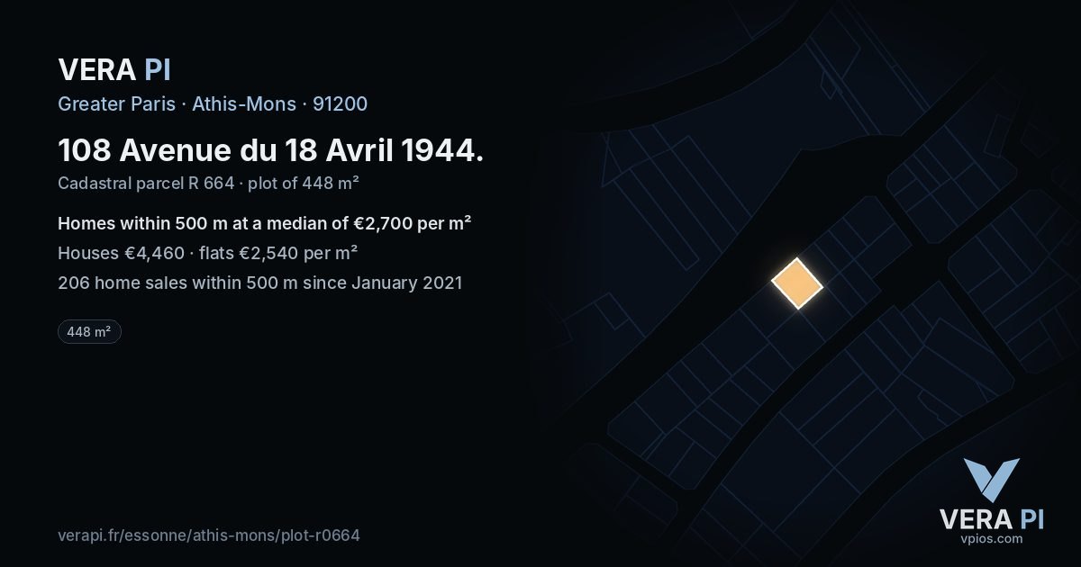 108 Avenue du 18 Avril 1944, Athis-Mons at night – the plot lit, the parcels around coloured by the prices near them