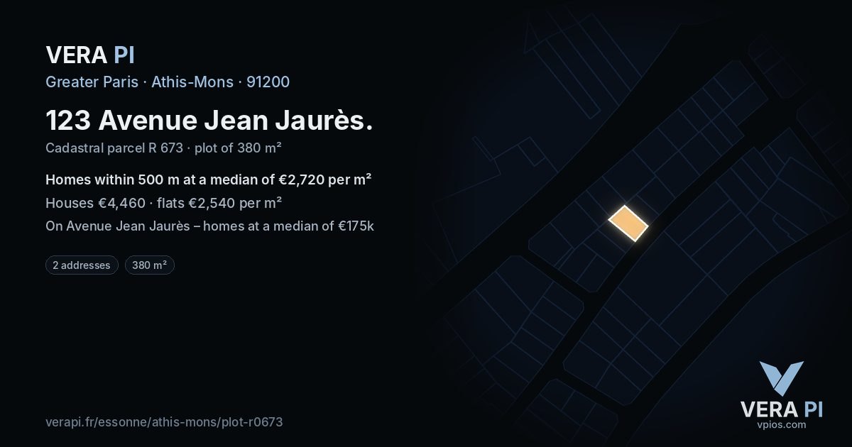 123 Avenue Jean Jaurès, Athis-Mons at night – the plot lit, the parcels around coloured by the prices near them