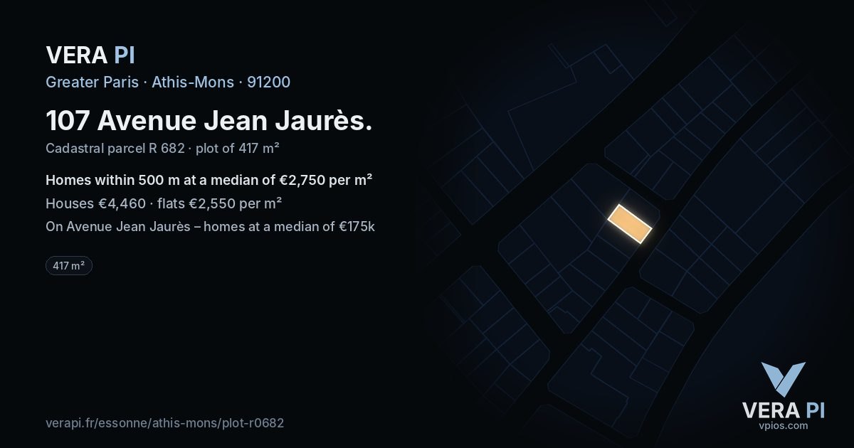 107 Avenue Jean Jaurès, Athis-Mons at night – the plot lit, the parcels around coloured by the prices near them